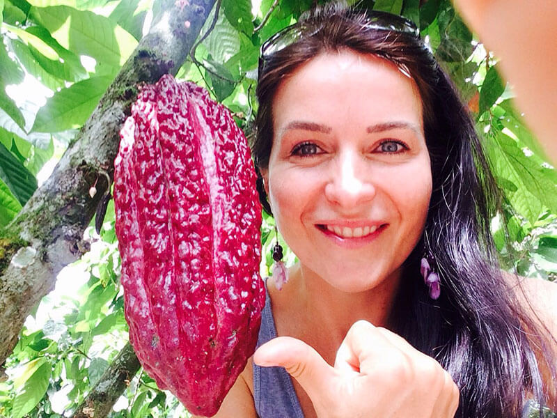 Tereza Havrlandova - Lifefood founder - at the cocoa farm