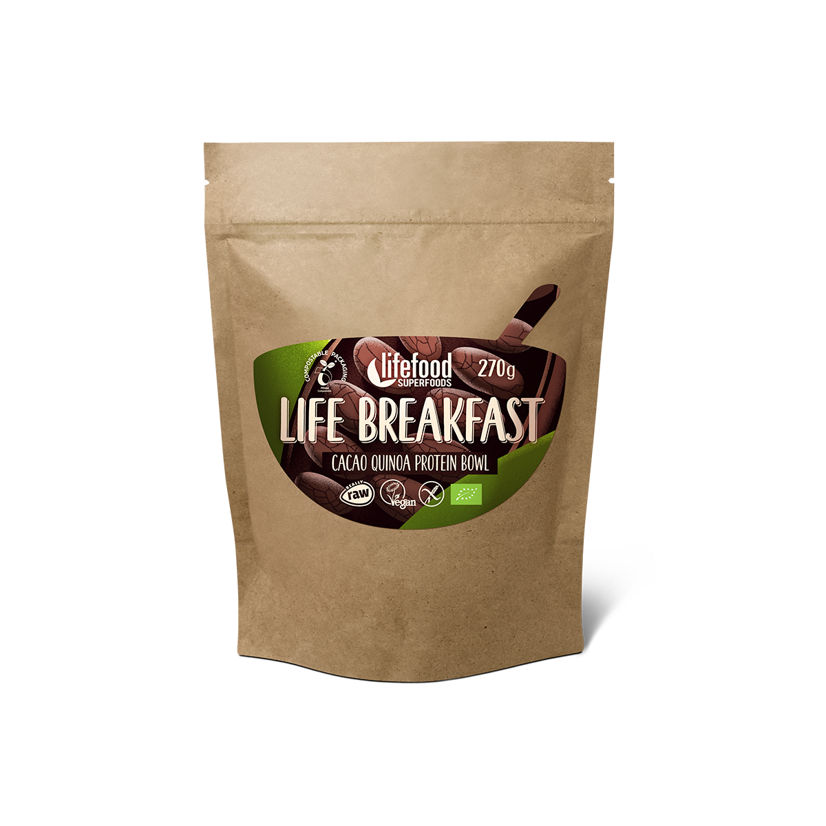 LIFE BREAKFAST Kaše kakaová proteinová s quinoou a skořicí BIO RAW
