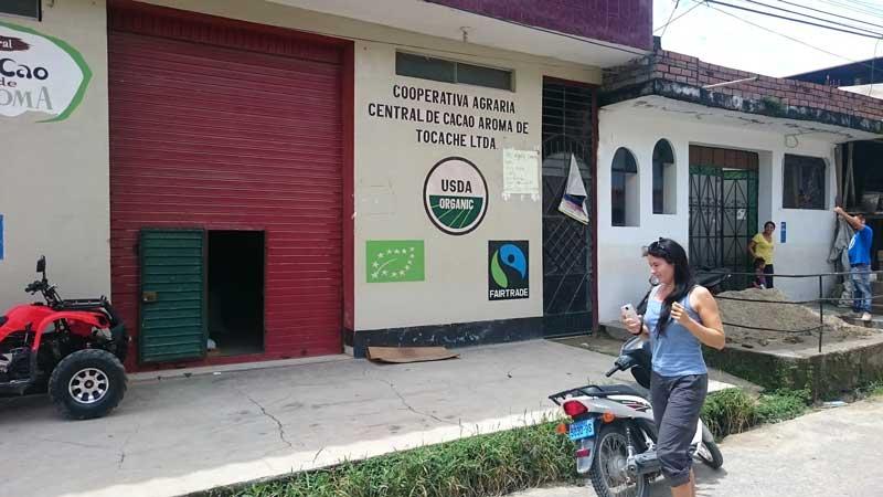 Arrival at the buildings entrance to the cooperative in Peru. 